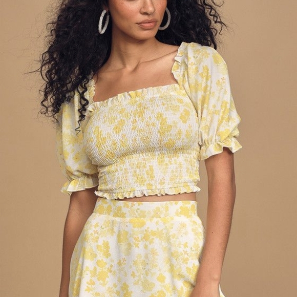 Charlie Holiday Tops - Charlie Holiday Lola Yellow Floral Smocked Blouse
